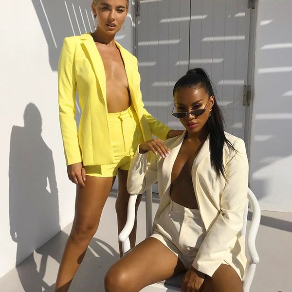 women's solid color set long suit jacket shorts 2pcs clothes casual loose lapel neck low-cut suits ladies two-piece set 45677, White
women's solid color set long suit jacket shorts 2pcs clothes casual loose lapel neck low-cut suits ladies two-piece set 45677, White