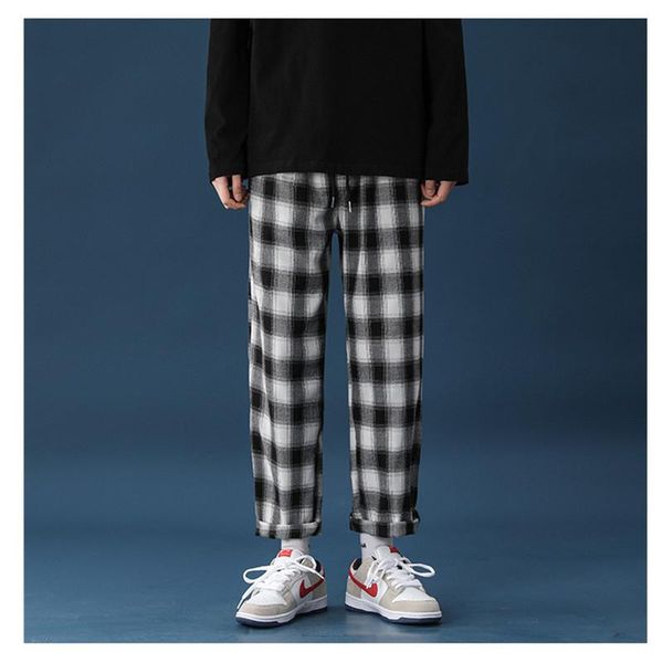 men's pants casual men straight harajuku streetwear korean style plaid ankle-length elastic waist students trousers all-match retro, Black
men's pants casual men straight harajuku streetwear korean style plaid ankle-length elastic waist students trousers all-match retro, Black