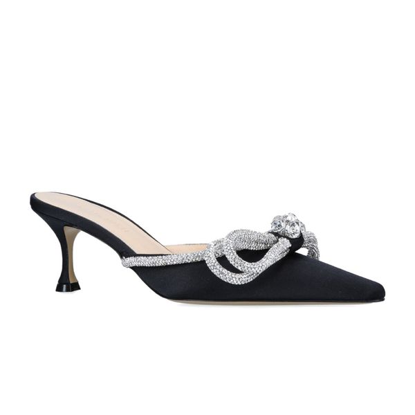 satin 65mm slippers crystal embellished double bow mules evening shoes rhinestone stiletto heels women's heeled luxurys designers dress, Black
satin 65mm slippers crystal embellished double bow mules evening shoes rhinestone stiletto heels women's heeled luxurys designers dress, Black