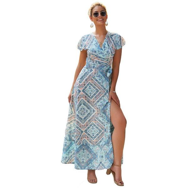 women ladies boho floral print v neck holiday short sleeve split summer beach maxi dress sundress
women ladies boho floral print v neck holiday short sleeve split summer beach maxi dress sundress