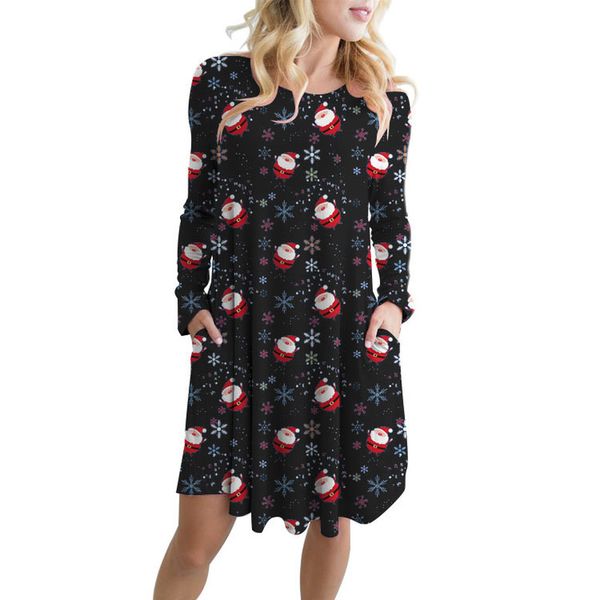 christmas new christmas cartoon snowman print big swing pocket dress, Black;gray
christmas new christmas cartoon snowman print big swing pocket dress, Black;gray
