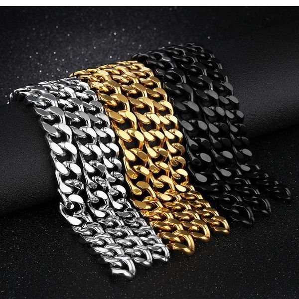 link, chain black bracelet men cuba link big gold stainless steel charm on hand hip hop jewelry male accessories
link, chain black bracelet men cuba link big gold stainless steel charm on hand hip hop jewelry male accessories
