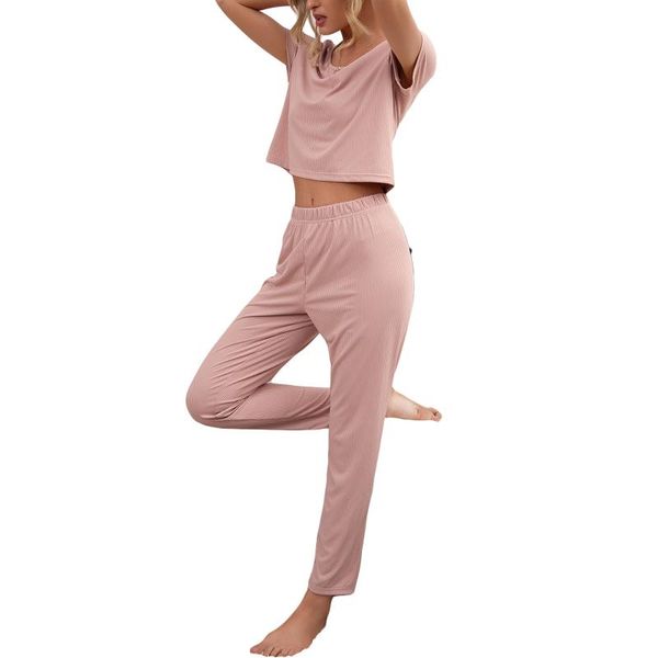 lady's casual home wear suit, solid color round neck short sleeve t-shirt, elastic waist loose trousers, White;black
lady's casual home wear suit, solid color round neck short sleeve t-shirt, elastic waist loose trousers, White;black