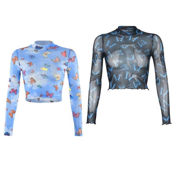 women's t-shirt women long sleeve casual butterfly print see-through mesh slim navel 2021 female harajuku summer streetwear, White
women's t-shirt women long sleeve casual butterfly print see-through mesh slim navel 2021 female harajuku summer streetwear, White