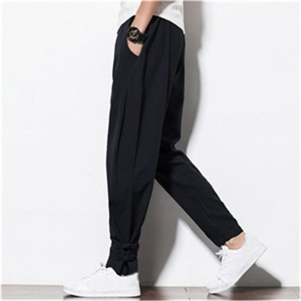 men's pants cotton linen chinese style elastic waist casual sweatpants streetwear loose harem hip hop male trousers, Black
men's pants cotton linen chinese style elastic waist casual sweatpants streetwear loose harem hip hop male trousers, Black