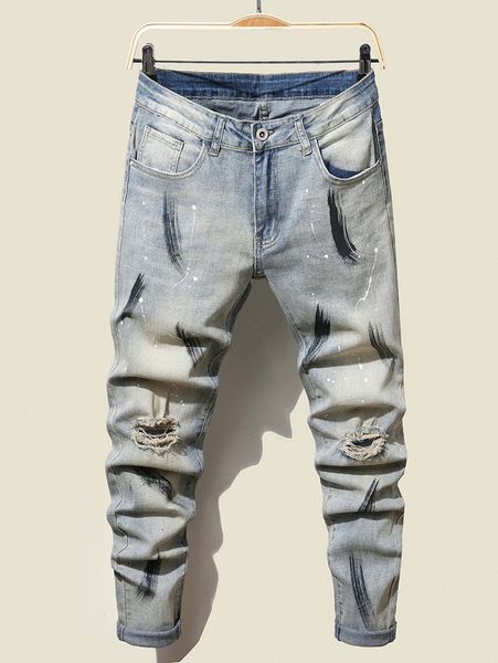 men paint drip and brush print ripped jeans b4li#, Blue
men paint drip and brush print ripped jeans b4li#, Blue