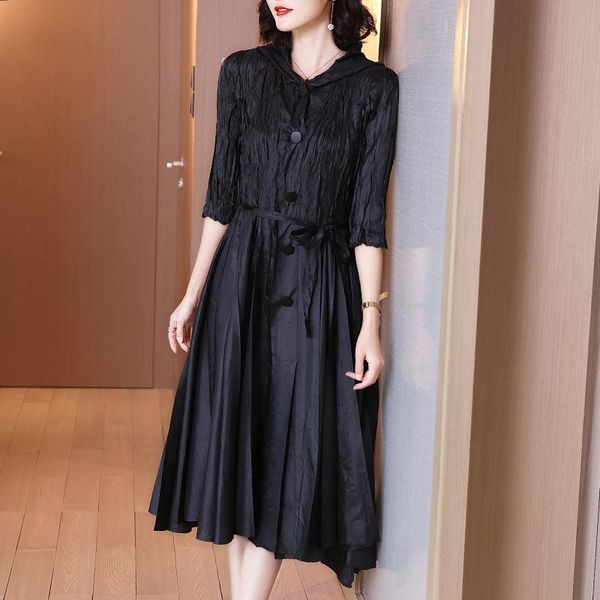 women's 2021 spring hooded a-line over kneen pleated dress, Black;gray
women's 2021 spring hooded a-line over kneen pleated dress, Black;gray