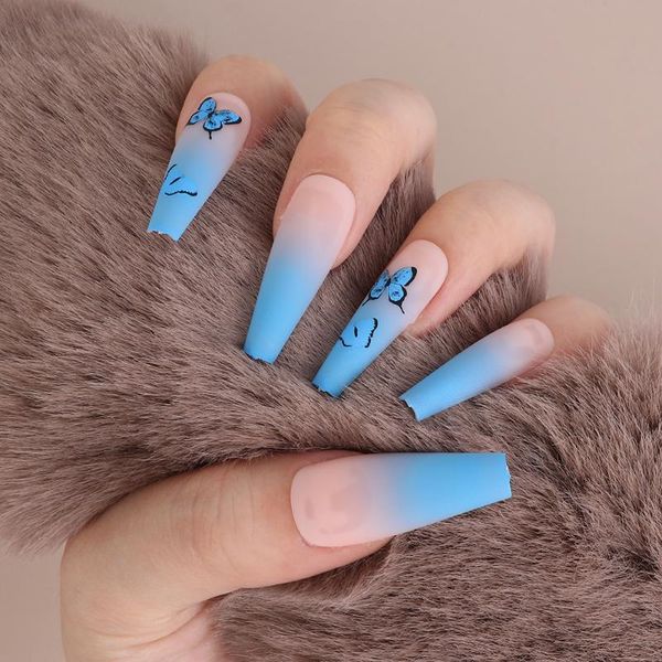false nails fashion 24pcs matte frosted blue butterfly ballet artificial fake long coffin wear flase press on nail tips decor, Red;gold
false nails fashion 24pcs matte frosted blue butterfly ballet artificial fake long coffin wear flase press on nail tips decor, Red;gold