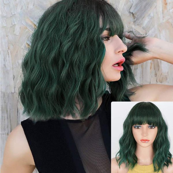 short curly bob wigs with bangs shoulder length green bob wavy wig mixed green wig for womenfactory direct, Black
short curly bob wigs with bangs shoulder length green bob wavy wig mixed green wig for womenfactory direct, Black