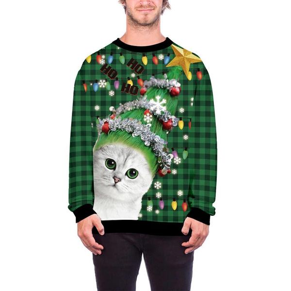 men's hoodies & sweatshirts chrismas cool 3d printing creative blouse 2021 fashion couple round neck casual long shirts, Black