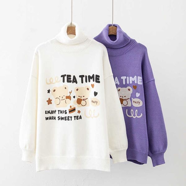 women's sweaters cute turtleneck women white knit high neck kawaii cartoon bear jumper female soft girl winter purple cashmere swe, White;black
women's sweaters cute turtleneck women white knit high neck kawaii cartoon bear jumper female soft girl winter purple cashmere swe, White;black