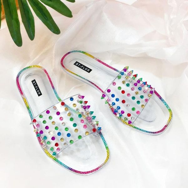 slippers 2021 women shoes fashion rivet transparent sole crystal colorful jelly flat for female outside ladies summer slides, Black
slippers 2021 women shoes fashion rivet transparent sole crystal colorful jelly flat for female outside ladies summer slides, Black
