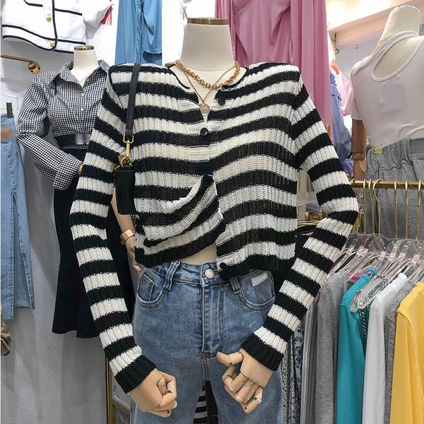 women's knits & tees thin sweater 2021 spring summer fashion black striped long sleeve knitted cardigans all-match loose short knit wom, White
women's knits & tees thin sweater 2021 spring summer fashion black striped long sleeve knitted cardigans all-match loose short knit wom, White