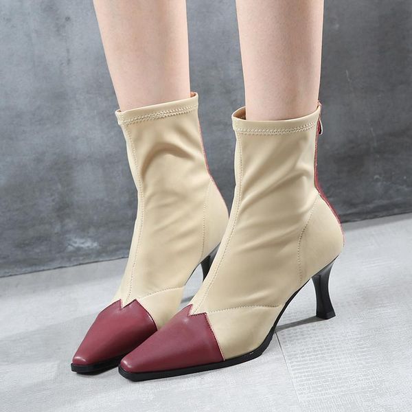boots mixed color women sock 7cm high heels elastic fabric botines mujer female party dress shoes woman riding, Black
boots mixed color women sock 7cm high heels elastic fabric botines mujer female party dress shoes woman riding, Black