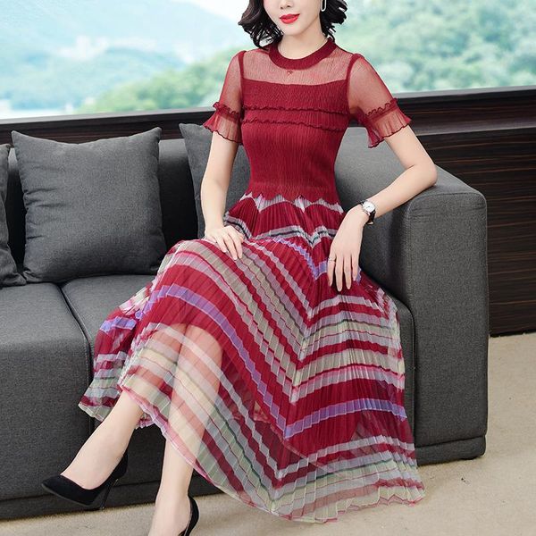 real snew pleated french dress high waist short sleeve stripes slim temperament women dresses burgundy lavender, Black;gray
real snew pleated french dress high waist short sleeve stripes slim temperament women dresses burgundy lavender, Black;gray