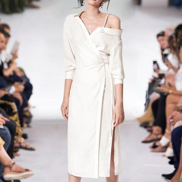 casual dresses women v-neck pearls one shoulder white/black shirt dress 2021 summer ladies elegant office runway, Black;gray
casual dresses women v-neck pearls one shoulder white/black shirt dress 2021 summer ladies elegant office runway, Black;gray