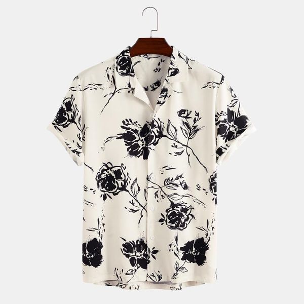 men's casual shirts rose print short sleeve shirt ink style large size summer men youth beach fashion top, White;black
men's casual shirts rose print short sleeve shirt ink style large size summer men youth beach fashion top, White;black