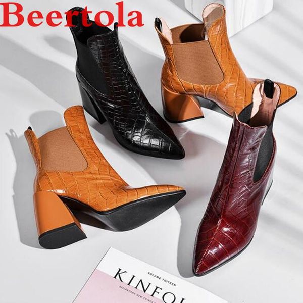 boots large size women's ankle pointed toe stone pattern 9cm heels wine red botas mujer concise slip on autumn winter dress boot, Black 
boots large size women's ankle pointed toe stone pattern 9cm heels wine red botas mujer concise slip on autumn winter dress boot, Black