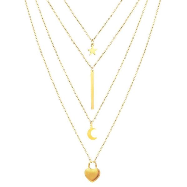 pendant necklaces stainless steel multilayer choker necklace for women star bar moon heart neckalces 4 layer chains jewelry, Silver
pendant necklaces stainless steel multilayer choker necklace for women star bar moon heart neckalces 4 layer chains jewelry, Silver