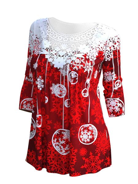 women's t-shirt christmas women lace floral patchwork pullover round neck snowflake print long sleeve casual party female tee, White
women's t-shirt christmas women lace floral patchwork pullover round neck snowflake print long sleeve casual party female tee, White