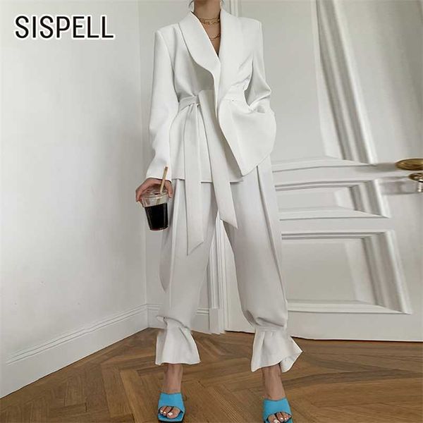 sispell women's set lapel collar long sleeve loose belt blazer coat high waist pants legs adjustable pants for female casual set 211007, White
sispell women's set lapel collar long sleeve loose belt blazer coat high waist pants legs adjustable pants for female casual set 211007, White