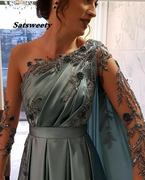 dubai one shoulder beading evening dresses full length 2021 a-line satin long sleeves formal party wear gown prom dress, Black;red
dubai one shoulder beading evening dresses full length 2021 a-line satin long sleeves formal party wear gown prom dress, Black;red