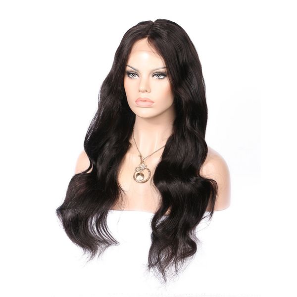 lace wig brazilian virgin human hair wig unpprocessed natural wavy lace frontal wigs with parting, Black;brown