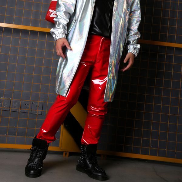 new stage dj hip hop pu leather trousers singer dancer punk costume motorcycle leather pants fashion slim fit faux leather pants, Black;red
new stage dj hip hop pu leather trousers singer dancer punk costume motorcycle leather pants fashion slim fit faux leather pants, Black;red