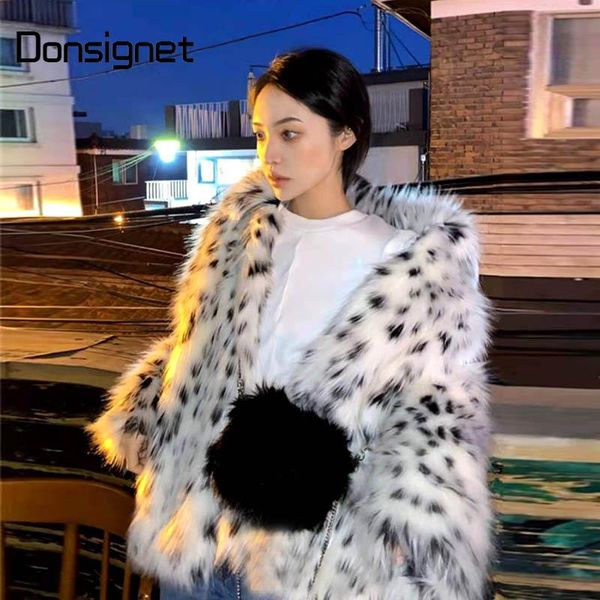 women's fur & faux donsignet winter coat women young short leopard print furry loose, Black