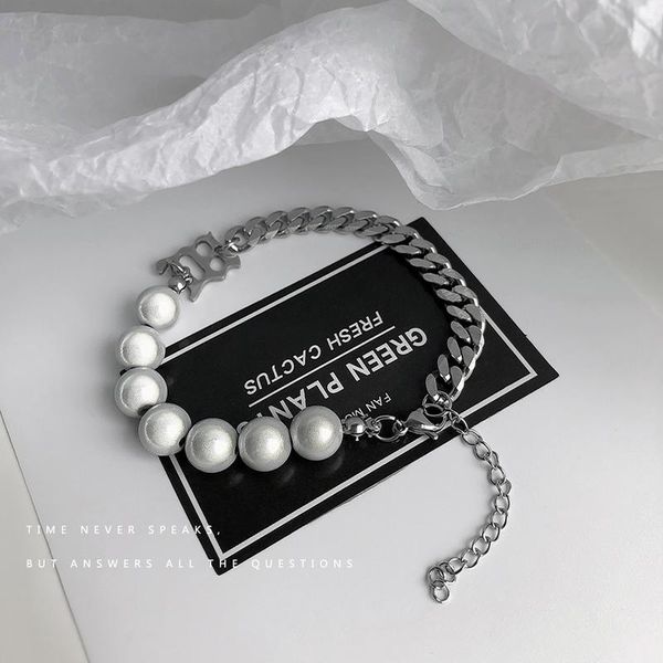link, chain artificial pearl bracelets women letter m simple jewellery bracelet fashion trendy silver color stainless steel armband, Black
link, chain artificial pearl bracelets women letter m simple jewellery bracelet fashion trendy silver color stainless steel armband, Black