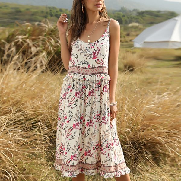 new summer as floral female beach printing sling women neck plied dress party blz5, Black;gray
new summer as floral female beach printing sling women neck plied dress party blz5, Black;gray