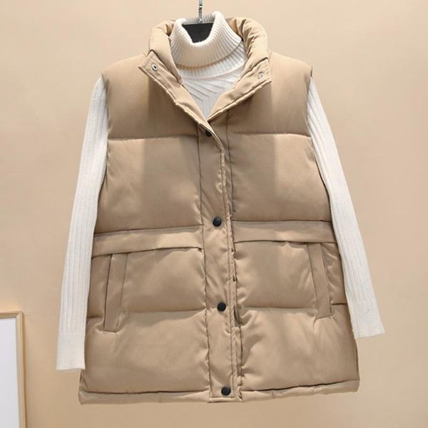 women's vests winter vest women warm padded waistcoat stand collar down jacket sleeveless solid cropped coat pockets casual chaleco muj, Black;white