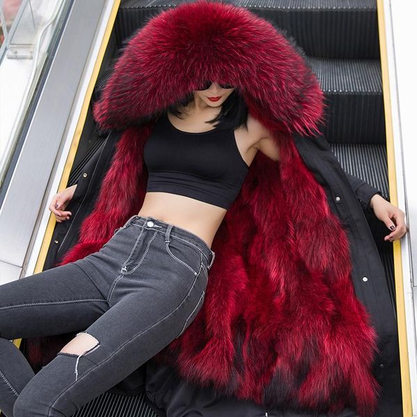 women's fur & faux waterproof parka winter jacket women real liner coat big natural raccoon hood thick warm xlong parkas streetwear, Black
women's fur & faux waterproof parka winter jacket women real liner coat big natural raccoon hood thick warm xlong parkas streetwear, Black
