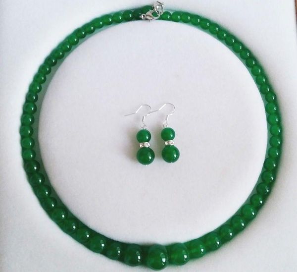 bracelet, earrings & necklace 6-14mm natural green stone round beads jewelry set 18", Black
bracelet, earrings & necklace 6-14mm natural green stone round beads jewelry set 18", Black