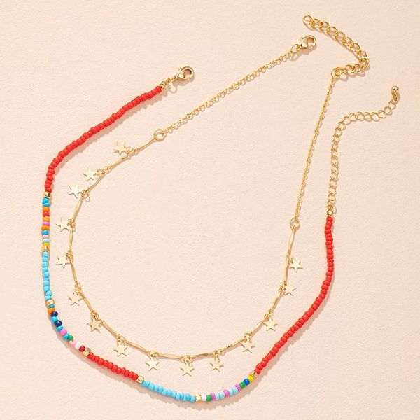 chains 2pcs/lot bohemian style double layer necklace mixcolor rice bead hip-hop star pendant stainless steel gold choker jewelry, Silver
chains 2pcs/lot bohemian style double layer necklace mixcolor rice bead hip-hop star pendant stainless steel gold choker jewelry, Silver