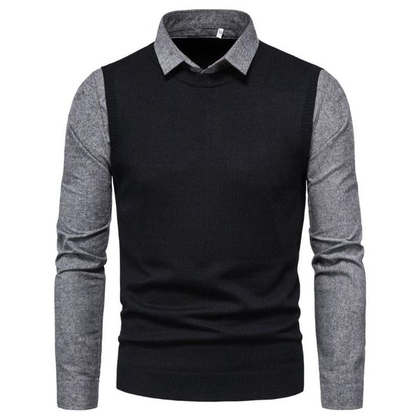 2021 autumn new foreign trade men's knitted sweater solid color dark gray lapel shirt fake two sweaters, White;black
2021 autumn new foreign trade men's knitted sweater solid color dark gray lapel shirt fake two sweaters, White;black