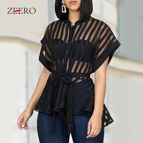 summer women perspective stripped ruffles mesh blouse shirts elegant female vintage black casual sashes shirt blusas, White
summer women perspective stripped ruffles mesh blouse shirts elegant female vintage black casual sashes shirt blusas, White