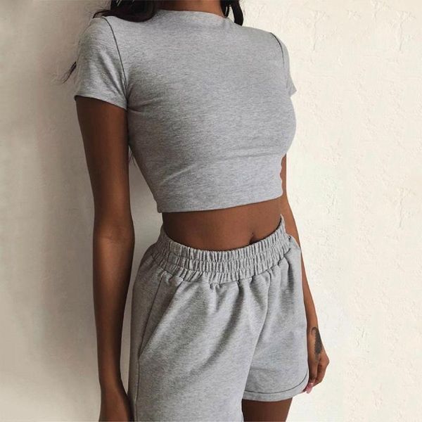 casual 2 piece set women summer solid color o-neck short sleeve slim pullover short elastic waist pocket shorts ladies suits, Gray
casual 2 piece set women summer solid color o-neck short sleeve slim pullover short elastic waist pocket shorts ladies suits, Gray