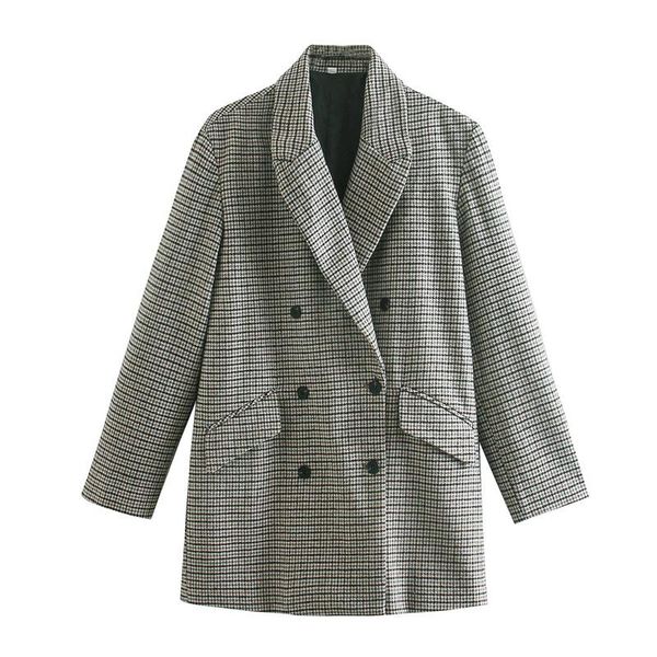 women's suits & blazers woman minimalist gray loose plaid blazer 2021 autumn fashion female double breasted ladies  long sleeve outerwe, White;black
women's suits & blazers woman minimalist gray loose plaid blazer 2021 autumn fashion female double breasted ladies  long sleeve outerwe, White;black