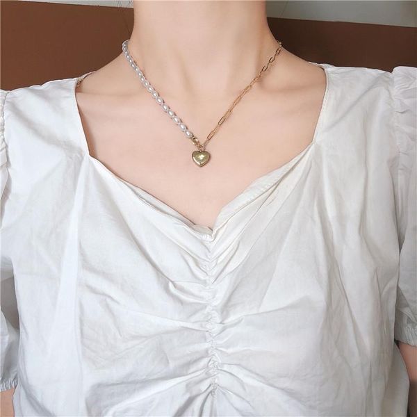 pendant necklaces fashion retro metal chain pearl heart necklace, south korea's women's clavicle 2021 jewelry, Silver
pendant necklaces fashion retro metal chain pearl heart necklace, south korea's women's clavicle 2021 jewelry, Silver