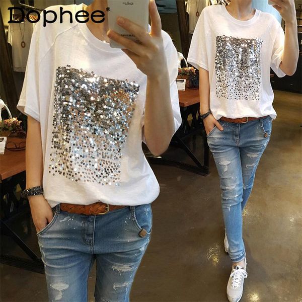 women's t-shirt summer basic cotton sequined short-sleeved loose casual graphic tees female all-match pullover 2011, White
women's t-shirt summer basic cotton sequined short-sleeved loose casual graphic tees female all-match pullover 2011, White