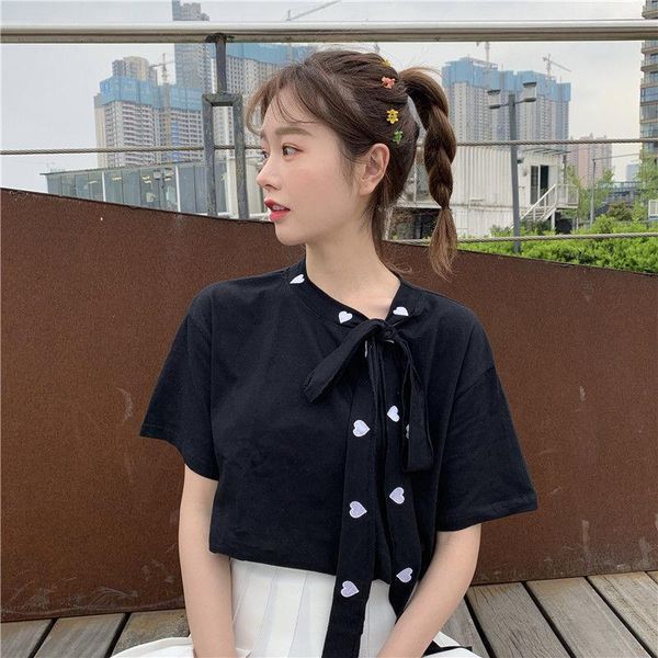 women's t-shirt 2021 summer fashion temperament careful machine round neck tie stitching love small fragrance short sleeve, White
women's t-shirt 2021 summer fashion temperament careful machine round neck tie stitching love small fragrance short sleeve, White