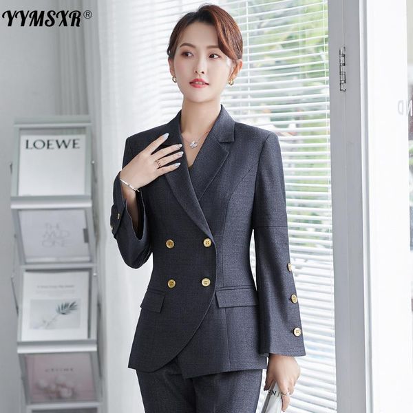 women's two piece pants high-quality autumn and winter professional suit two-piece elegant double-breasted belt ladies jacket high-wais, White
women's two piece pants high-quality autumn and winter professional suit two-piece elegant double-breasted belt ladies jacket high-wais, White