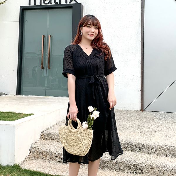 new fashion south plus-size chiffon summer style v-neck dress 2353 9u6h, Black;gray
