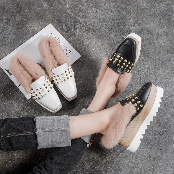 slippers fur creepers women punk rivets brogue mixed color high platform slides shoes woman winter furry footwear 553, Black
slippers fur creepers women punk rivets brogue mixed color high platform slides shoes woman winter furry footwear 553, Black