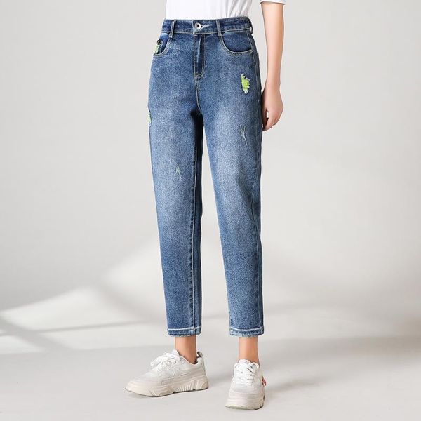 women's jeans nine-point hole high waist was thin and loose harlan pants, Blue
women's jeans nine-point hole high waist was thin and loose harlan pants, Blue
