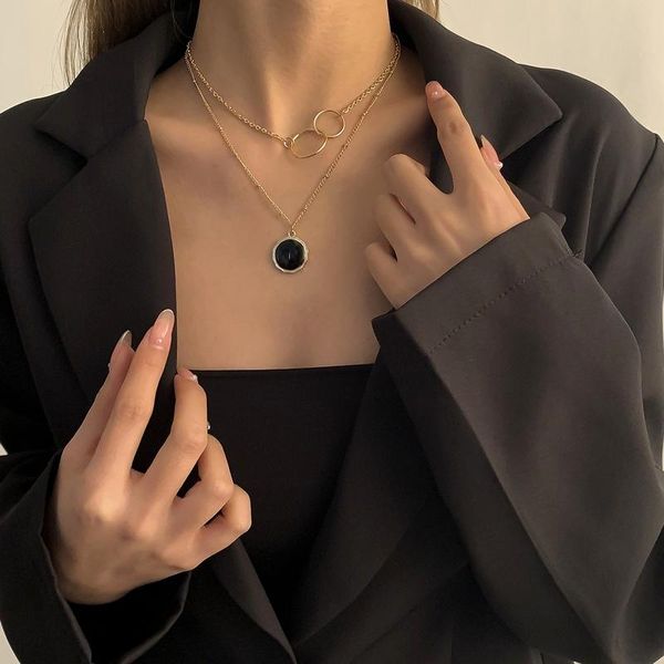 pendant necklaces women's necklace simple cold wind double ring femininity black oval imitation pearl metal chain mother of jewlery, Silver
pendant necklaces women's necklace simple cold wind double ring femininity black oval imitation pearl metal chain mother of jewlery, Silver