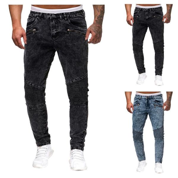 men's jeans button stripe slim loose texture printed casual multi-pocket pants solid color with zipper pockets, Blue
men's jeans button stripe slim loose texture printed casual multi-pocket pants solid color with zipper pockets, Blue