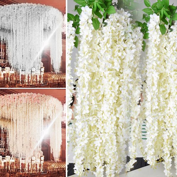 20pcs beautifu white artificia sik wisteria fowers hanging rattan bride fowers wedding garand vine ivy ceiing decoration
20pcs beautifu white artificia sik wisteria fowers hanging rattan bride fowers wedding garand vine ivy ceiing decoration