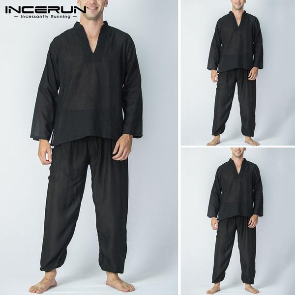 incerun men solid color sets long sleeve v neck elastic waist pants suits man vintage casual suit autumn loose thin set 5xl, Gray
incerun men solid color sets long sleeve v neck elastic waist pants suits man vintage casual suit autumn loose thin set 5xl, Gray